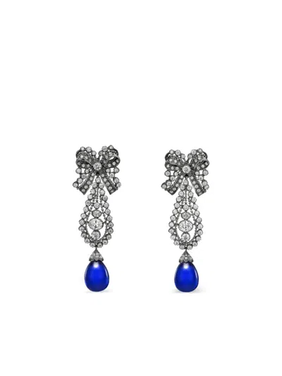 Anabela Chan 14k White Gold And Rhodium Vermeil Dentelle Bow Sapphire And Diamond Earrings In Silver