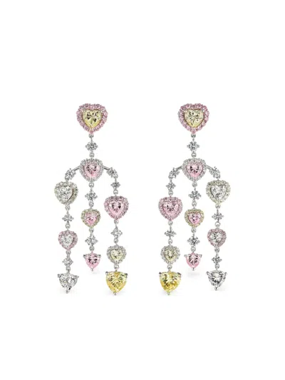 Anabela Chan 14k White Gold And Rhodium Vermeil Love Heart Diamond Earrings In Multi