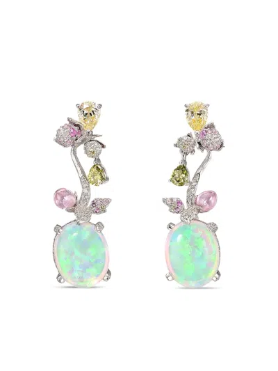 Anabela Chan 14k White Gold/rhodium Vermeil Blush Opal Carnivora Earrings In Multi