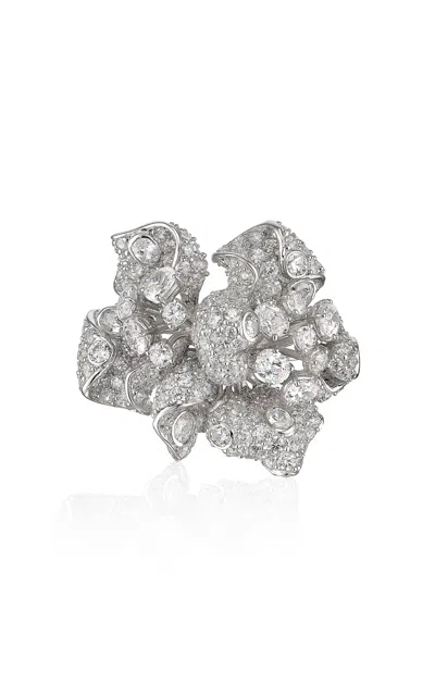 Anabela Chan 18k White Gold And Rhodium Vermeil Diamond Magnolia Ring In White