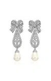 Anabela Chan 18k White Gold And Rhodium Vermeil Pearl Dentelle Bow Earrings