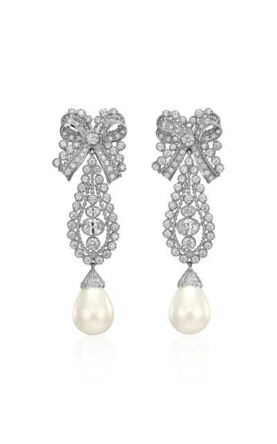 Anabela Chan 18k White Gold And Rhodium Vermeil Pearl Dentelle Bow Earrings In White