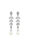 Anabela Chan 18k White Gold And Rhodium Vermeil Pearl Scallop Lace Earrings In White