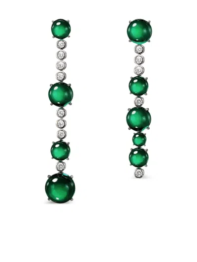 Anabela Chan 18k White Gold Dusk & Dawn Morse Code Emerald And Diamond Earrings In Green