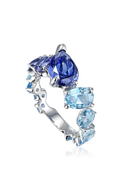 Anabela Chan 18k White Gold Sapphire Ombrã© Nova Starburst Ring In Blue