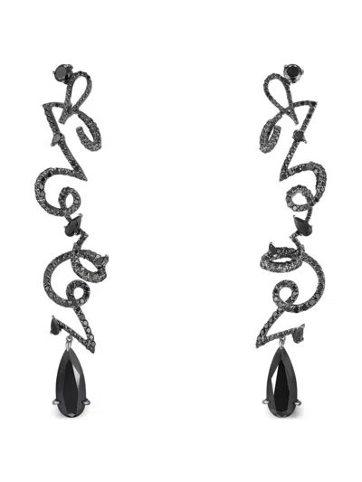 Anabela Chan 18k White Gold Script Diamonds Earrings In Black