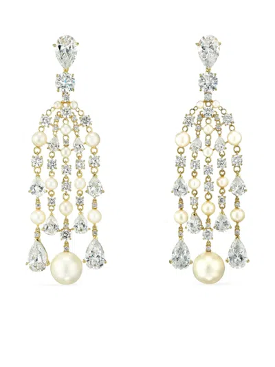 Anabela Chan 18k Yellow Gold Vermeil Diamond Pearl Raindrop Earrings In Multi