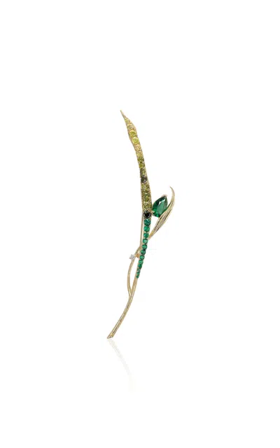 Anabela Chan 18k Yellow Gold Vermeil Emerald Blades Of Grass Brooch