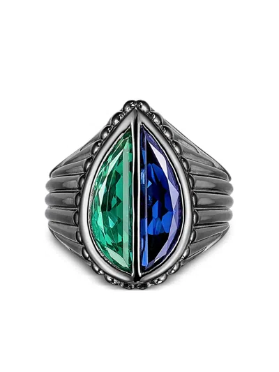 Anabela Chan 18kt Black Gold Emerald Pear Signet Gemstone Ring In Blue