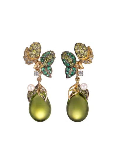 Anabela Chan 18kt Gold Appleberry Multi-stone Earrings In Green