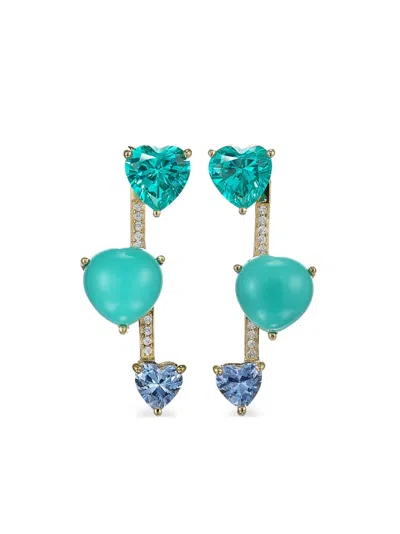 Anabela Chan 18kt Gold Pendulum Multi-stone Earrings In Blue