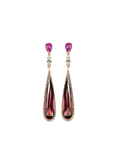 Anabela Chan 18kt Rose Gold Vermeil Shard Tourmaline And Diamond Earrings In Red