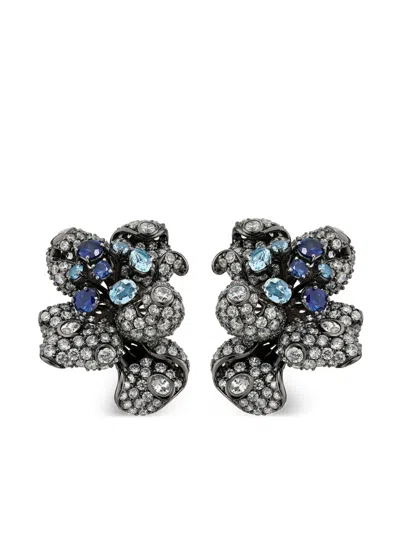 Anabela Chan 18kt White Gold Bloomingdale Diamond And Sapphire Earrings In Black
