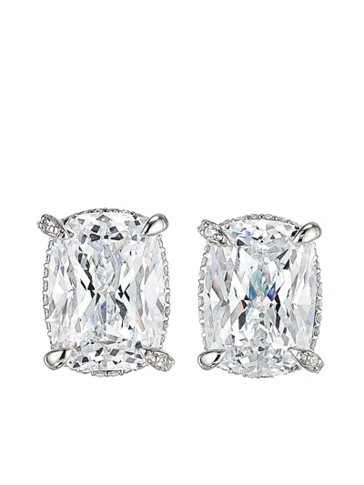 Anabela Chan 18k White Gold Plated Sterling Silver Supernova Simulated Diamond Cushion Wing Stud Earrings
