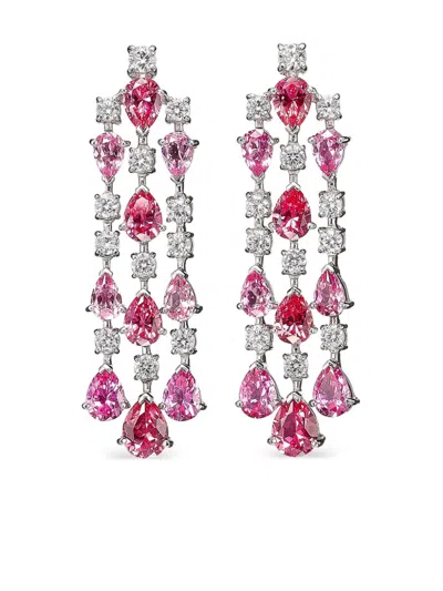 Anabela Chan 18kt White Gold Padparadscha Orchid Cascade Earrings In Silver