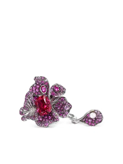 Anabela Chan 18kt White Gold Vermeil Ruby Peony Butterfly Gemstone Ring In Red