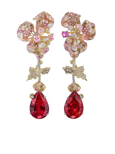 Anabela Chan 18kt Yellow And White Gold Multi-stone Drop Earrings In Red