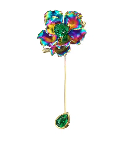 Anabela Chan 18kt Yellow Gold Bloom Emerald Pin In Green