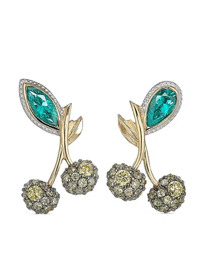 Anabela Chan 18kt Yellow Gold Cherry Stud Multi-stone Earrings In Green