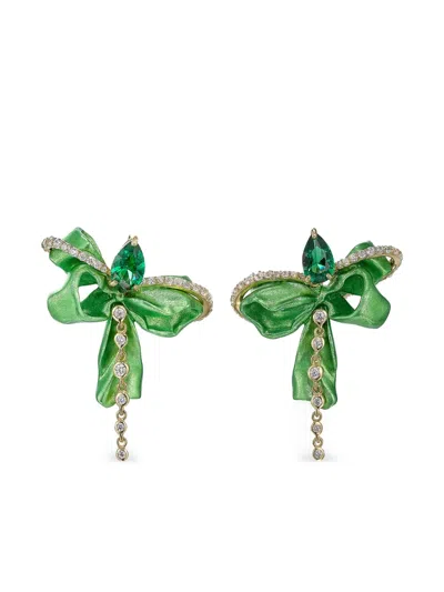 Anabela Chan 18kt Yellow Gold Cupid's Bow Emerald Earrings In Green