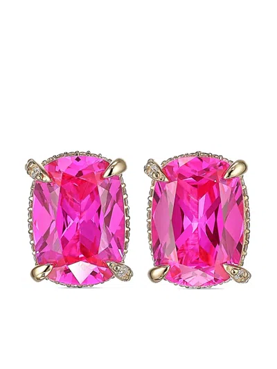 Anabela Chan 18kt Yellow Gold Cushion Wing Sapphire Earrings In Pink