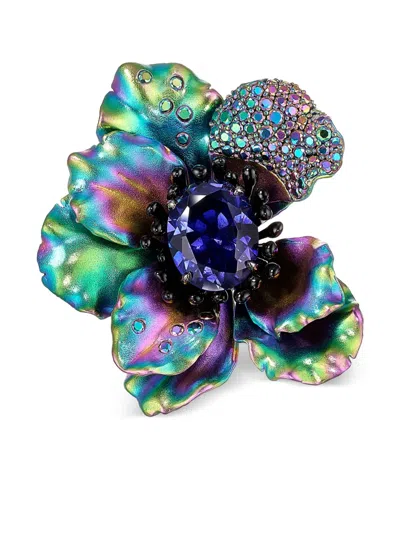 Anabela Chan 18kt Yellow Gold Poppy Topaz And Sapphire Pin In Green