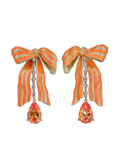 Anabela Chan 18kt Yellow Gold Vermeil Bardot Bow Sapphire And Diamond Earrings In Orange