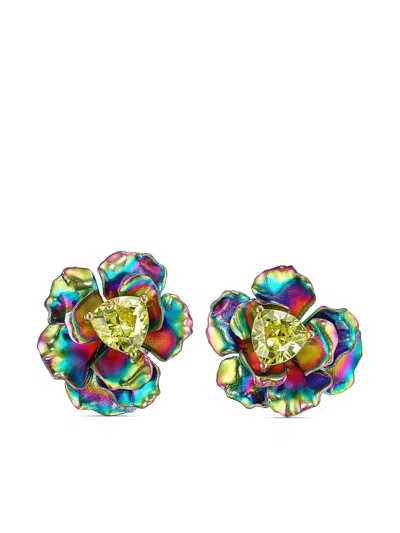 Anabela Chan 18kt Yellow Gold Vermeil Rainbow Bloom Quartz Earrings In Blue