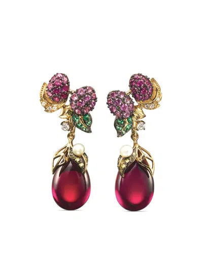 Anabela Chan 18kt Yellow Gold Vermeil Raspberry Multi-stone Earrings In Red