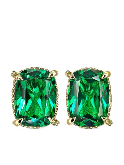 Anabela Chan 18kt Yellow Gold Vermeil Wing Emerald And Diamond Earrings In Green