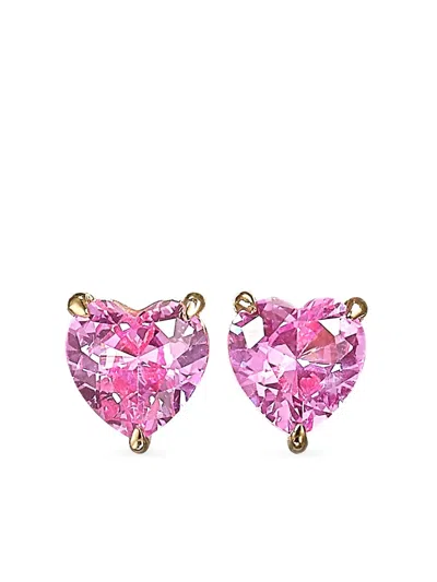 Anabela Chan 9kt Yellow Gold Pink Sapphire Heart Stud Earrings
