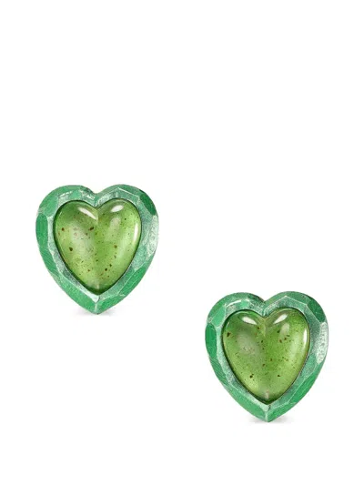 Anabela Chan Apple Heart Stud Earrings In Green