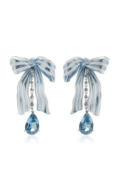 Anabela Chan Bardot Bow 18k Blackened Gold; Rhodium Vermeil Sapphire; Diamond Earrings In Blue