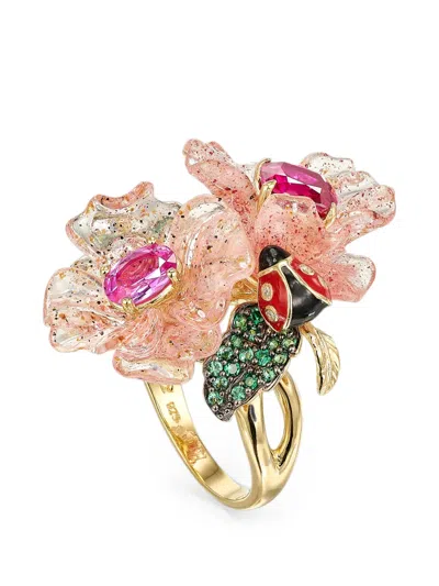 Anabela Chan Beetroot & Dragonfruit Garden Sapphire And Tsavorite Ring In Gold