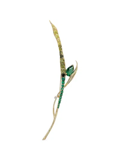 Anabela Chan Emerald Blades Of Grass Brooch In Green