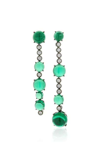Anabela Chan Emerald Dusk & Dawn Morse Code 18k White Gold Emerald Earrings
