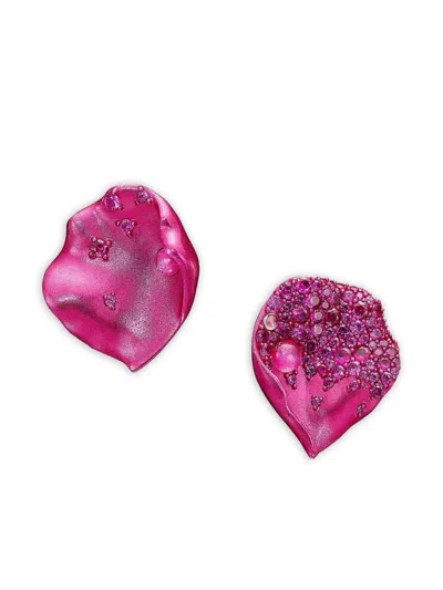 Anabela Chan Floral-motif Multi-stone Earrings In Pink