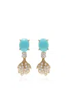 Anabela Chan Leaf 18k Yellow Gold Diamond; Turquoise Earrings In Blue