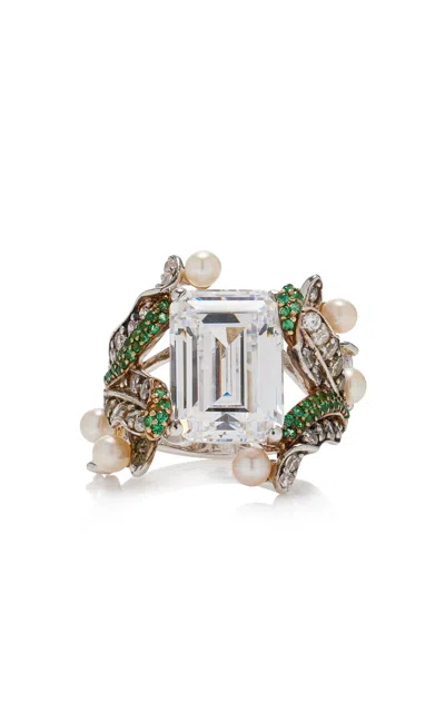 Anabela Chan Lily 18k Gold; Rhodium Vermeil Emerald; Diamond; And Pearl Ring