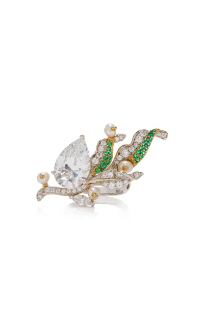 Anabela Chan Lily Of The Valley 18k Gold Vermeil Emerald; Diamond; And Pearl Ring In Multi