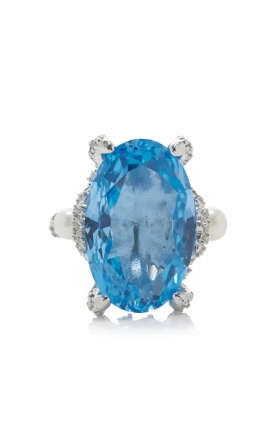 Anabela Chan Mermaid 18k White Gold; Rhodium Vermeil Multi-gem Ring In Blue