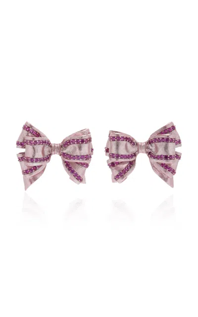 Anabela Chan Mini Bow Tie 18k Rose Gold Vermeil Sapphire Earrings In Pink