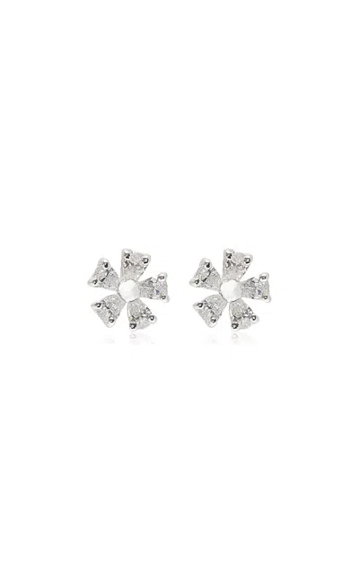 Anabela Chan Mini Marguerite 18k White Gold Diamond Earrings In White