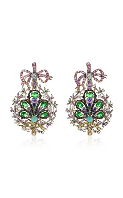 Anabela Chan Mirage Peacock 18k Gold; Blackened Rhodium Multi-gem Earrings