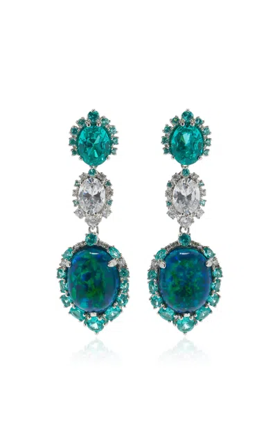 Anabela Chan Ocean 18k White Gold; Rhodium Vermeil Opal; Tourmaline; And Diamond Earrings In Blue