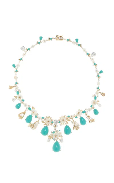 Anabela Chan Paradise 18k Yellow Gold Vermeil Turquoise; Diamond; Mother-of-pearl Necklace In Blue