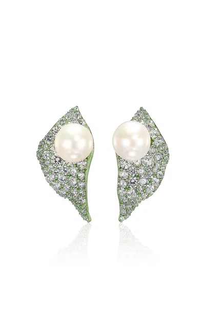 Anabela Chan Recycled Aluminium; 18k Yellow Gold Vermeil Citrus Leaf Blade Ear Studs In Multi