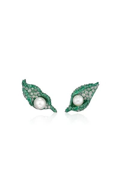 Anabela Chan Recycled Aluminium Paraiba Dew Drop Petal Studs In Green