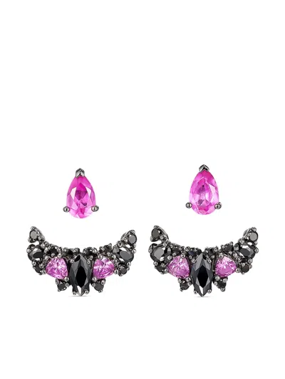 Anabela Chan Rhodium Twinkle Sapphire And Diamond Earrings In Black