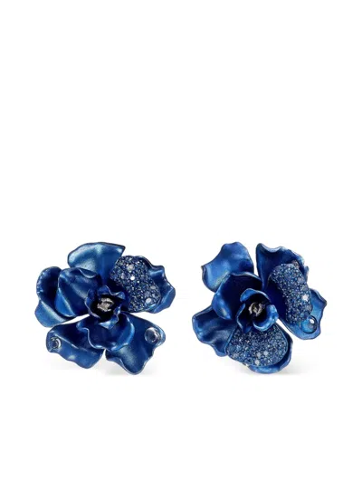 Anabela Chan Rhodium Vermeil And Recycled Aluminum Midnight Camelia Sapphire And Topaz Earrings In Blue